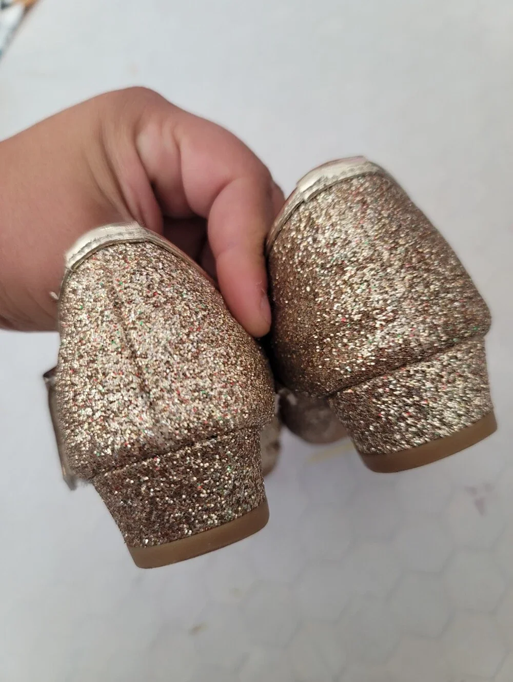 Girls 12 Gold Glitter Metallic Shimmer Wedding‎ Shoes Party Formal Bow Stelle